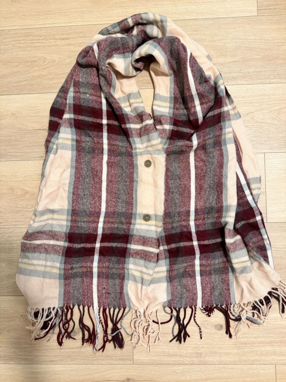 Sag Harbor Burgundy, Cream & Gray Plaid Button-Front Scarf